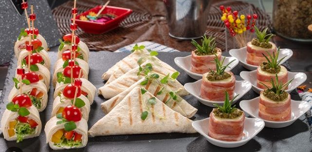 Fresh wraps display Yum Yum Catering